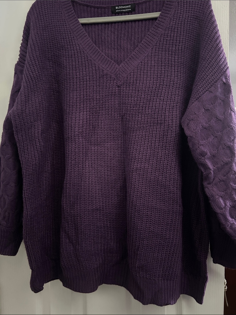 BloomChic Purple V-Neck Cable Sleeve Knit Sweater